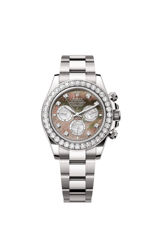 Cosmograph Daytona Oyster Chronograph Watch 40mm 18ct White Gold Diamond Bezel Black Mother-Of-Pearl Dial