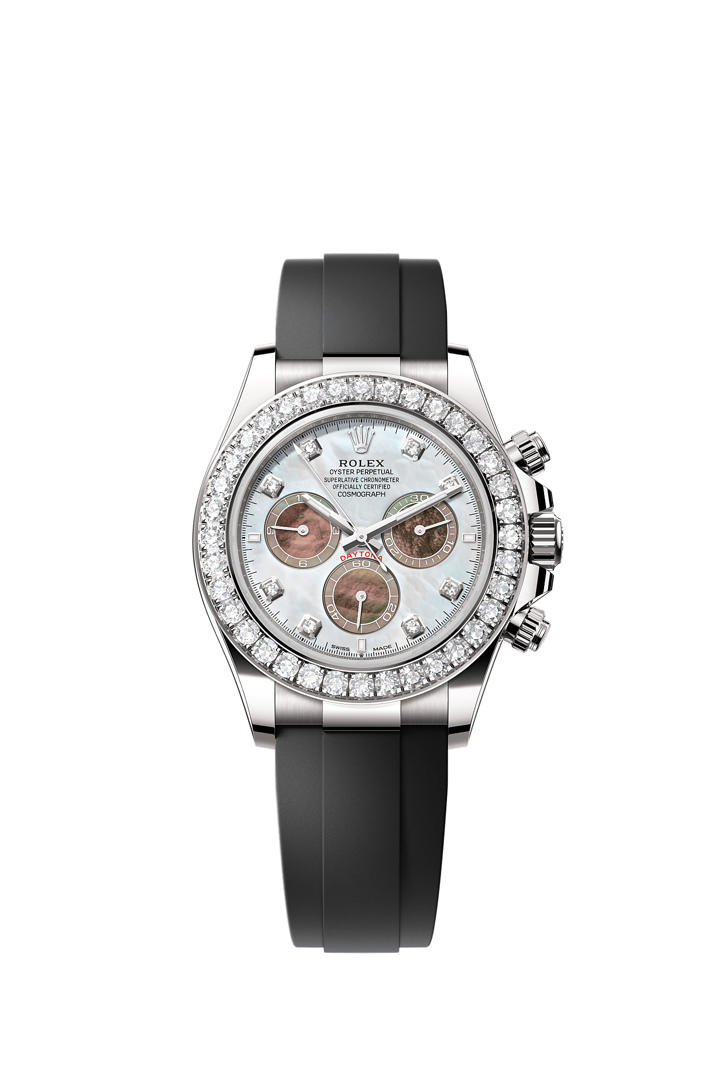 Cosmograph Daytona Oyster Chronograph Watch 40mm 18ct White Gold Diamond-Set Bezel White Black Mother-Of-Pearl Dial
