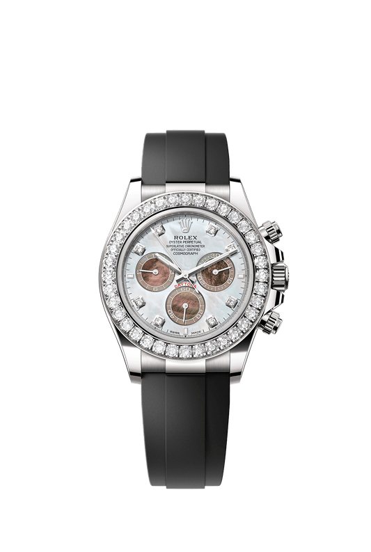 Cosmograph Daytona Oyster Chronograph Watch 40mm 18ct White Gold Diamond-Set Bezel White Black Mother-Of-Pearl Dial