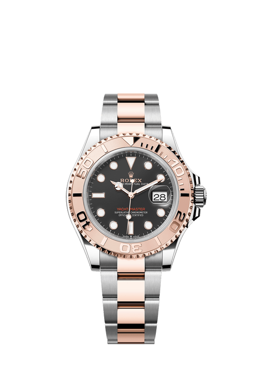 ساعة Yacht-Master 40 بقطر 40 مم من فولاذ Oystersteel وذهب Everose، ميناء أسود مكثف، سوار Oyster، ذاتية التعبئة