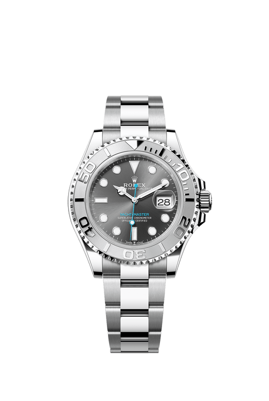 ساعة Yacht-Master 40 بقطر 40 مم من الفولاذ Oystersteel والبلاتين، ميناء بلون رمادي، إطار ثنائي الاتجاه، وسوار Oyster، ذاتية التعبئة
