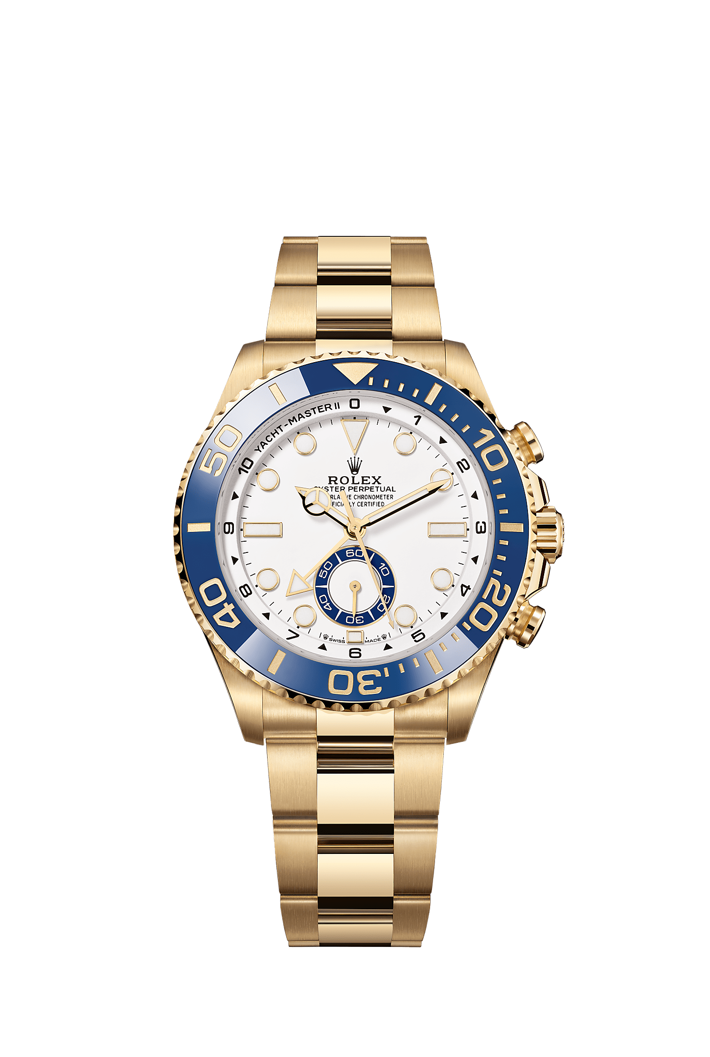 Yacht-Master II 44 Oyster Perpetual Chronometer Watch 44mm 18ct Yellow Gold Blue Cerachrom Bezel White Dial Oyster Bracelet