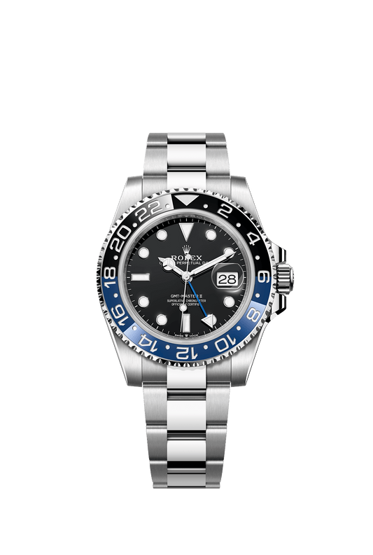 ساعة GMT-Master II بقطر 40 مم من فولاذ Oystersteel، ميناء أسود، إطار Cerachrom باللونين الأزرق والأسود، سوار Oyster، حركة ذاتية التعبئة