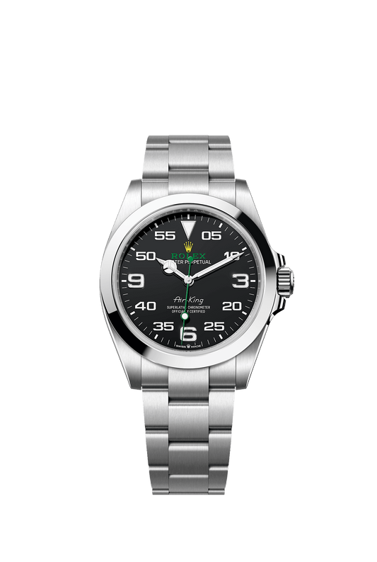ساعة Air-King بقطر 40 مم من فولاذ Oystersteel، ميناء أسود وسوار Oyster، ذاتية التعبئة