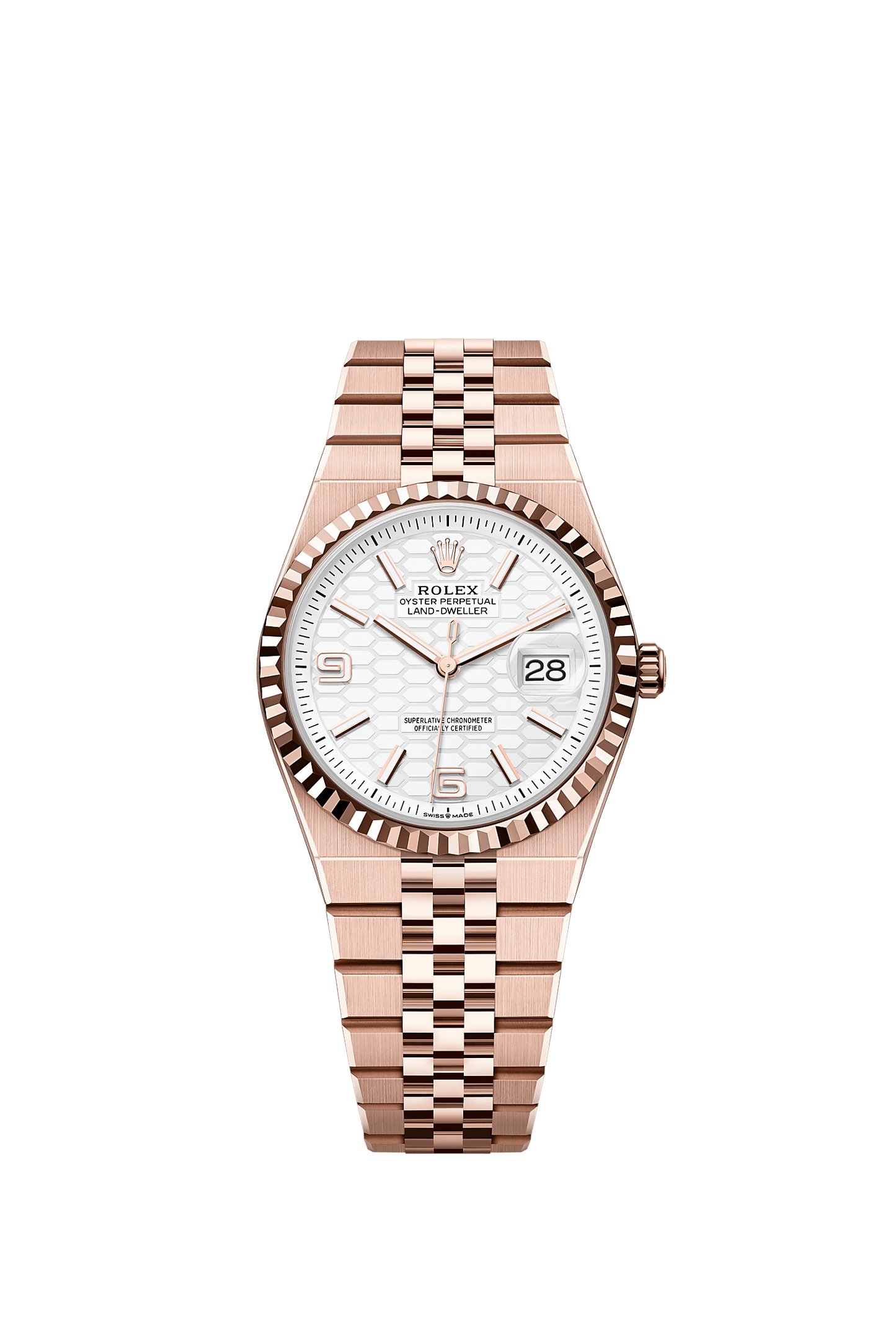 Land-Dweller 36 Oyster Chronometer Watch 36mm 18ct Everose Gold Intense White Diamond Dial Flat Jubilee Bracelet