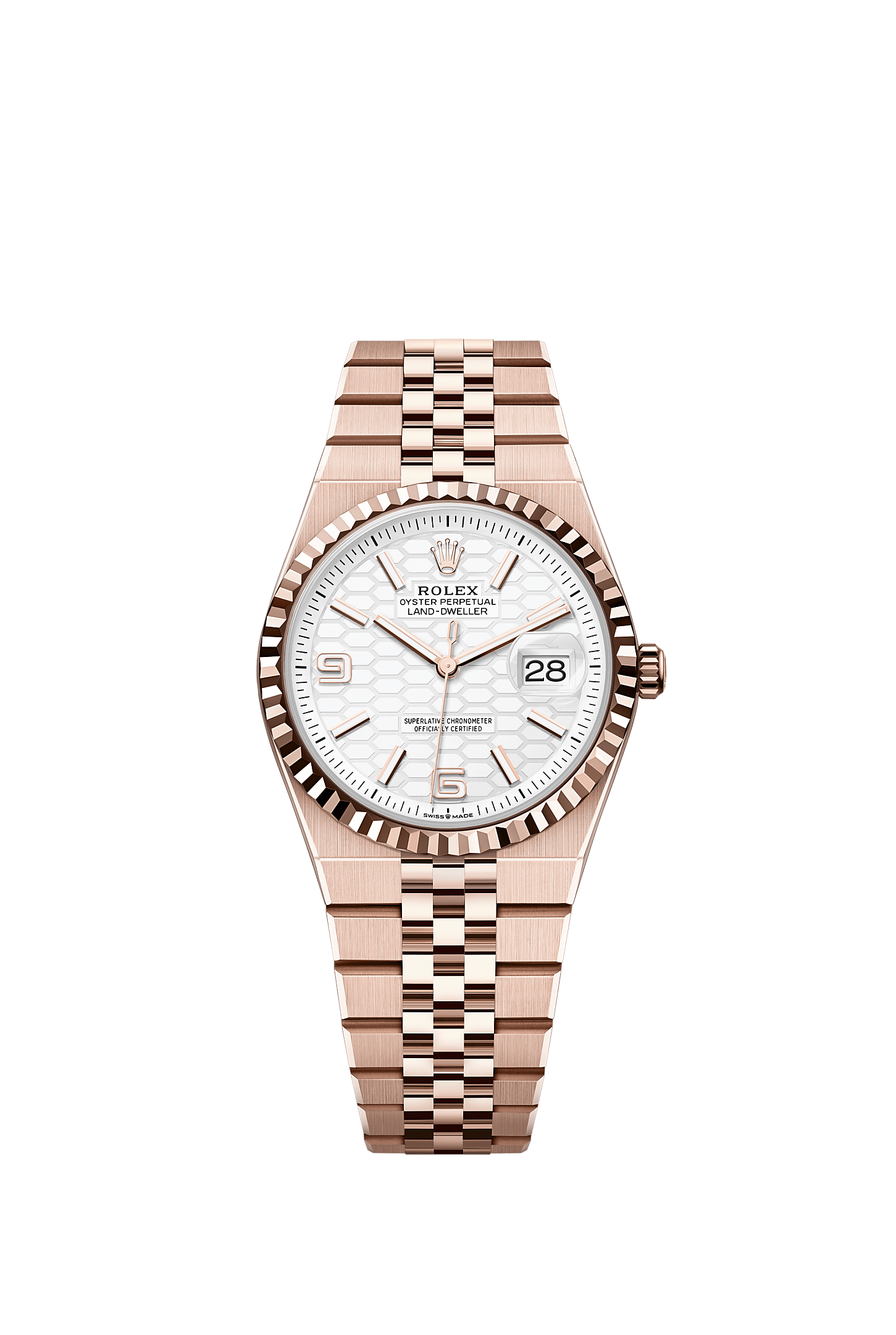 Land-Dweller 36 Oyster Chronometer Watch 36mm 18ct Everose Gold Intense White Diamond Dial Flat Jubilee Bracelet