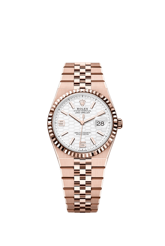 Land-Dweller 36 Oyster Chronometer Watch 36mm 18ct Everose Gold Intense White Diamond Dial Flat Jubilee Bracelet
