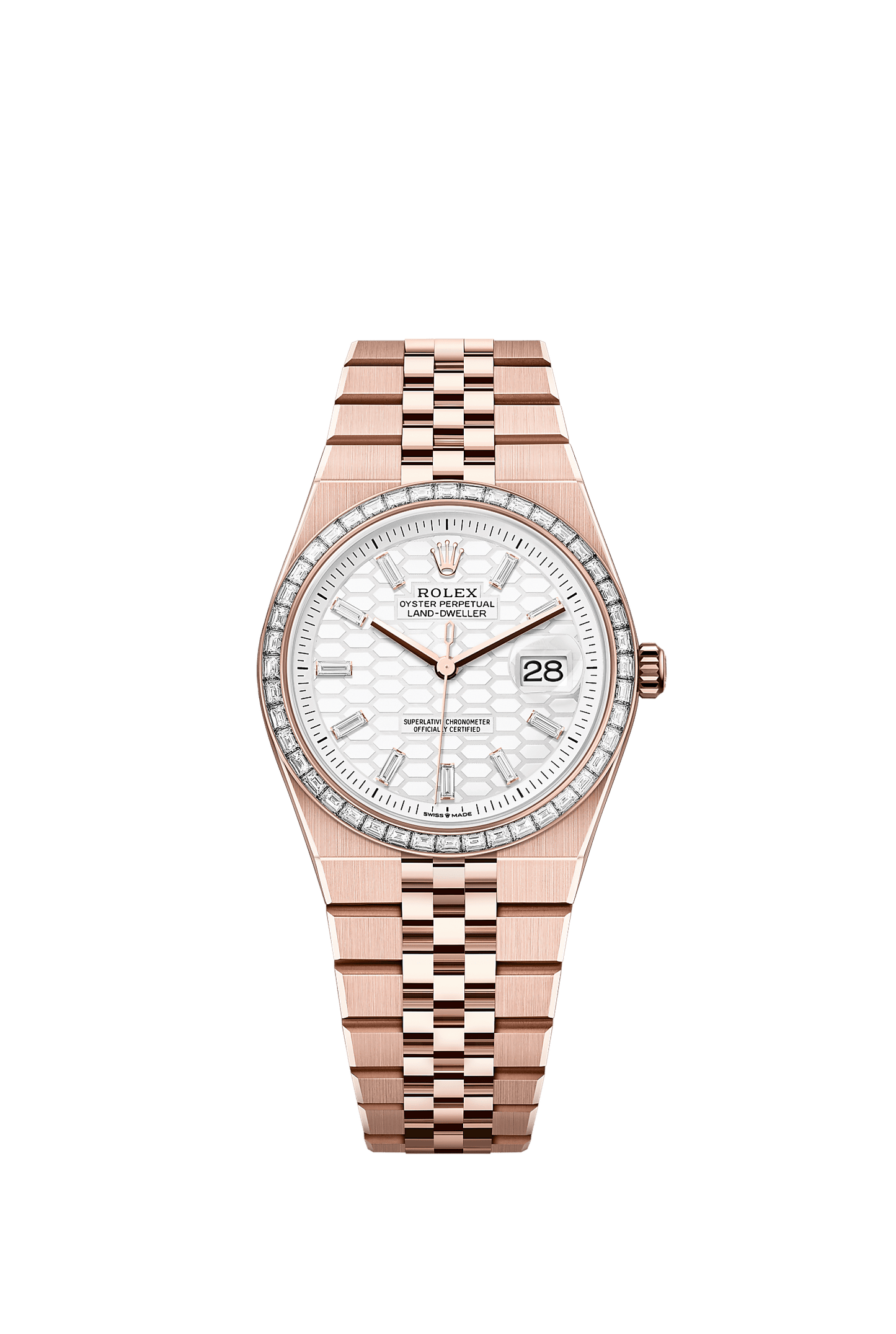 Land-Dweller 36 Oyster Chronometer Watch 36mm 18ct Everose Gold Intense White Diamond Dial Flat Jubilee Bracelet