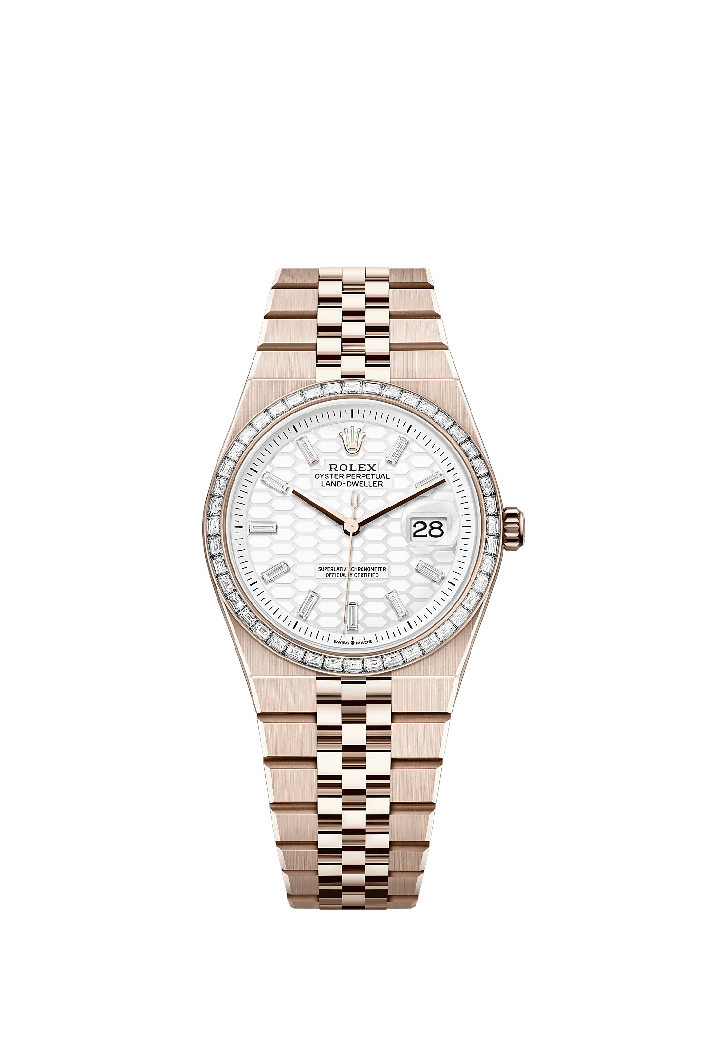 Land-Dweller 36 Oyster Chronometer Watch 36mm 18ct Everose Gold Intense White Diamond Dial Flat Jubilee Bracelet