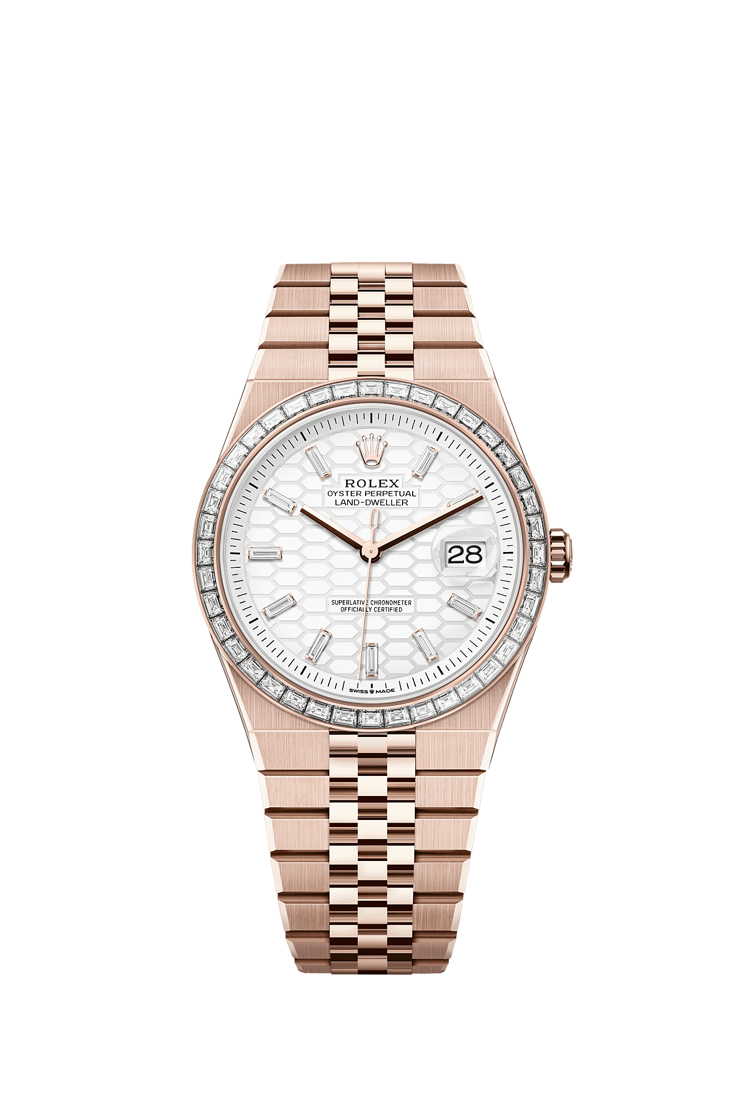 Land-Dweller 40 Oyster Chronometer Watch 40mm 18ct Everose Gold Intense White Diamond Dial Flat Jubilee Bracelet