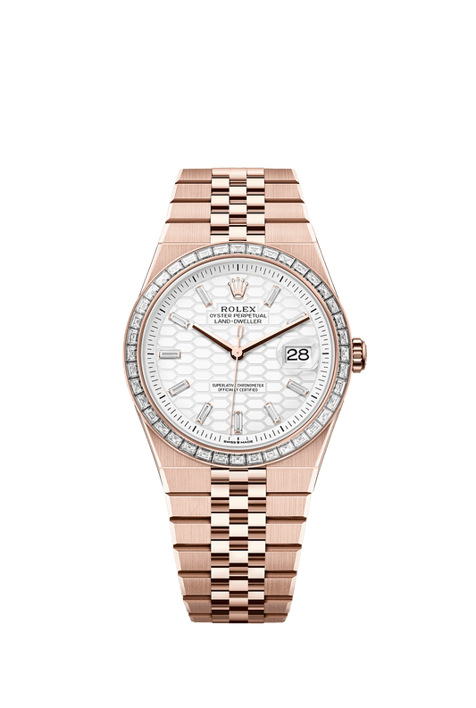 Land-Dweller 40 Oyster Chronometer Watch 40mm 18ct Everose Gold Intense White Diamond Dial Flat Jubilee Bracelet