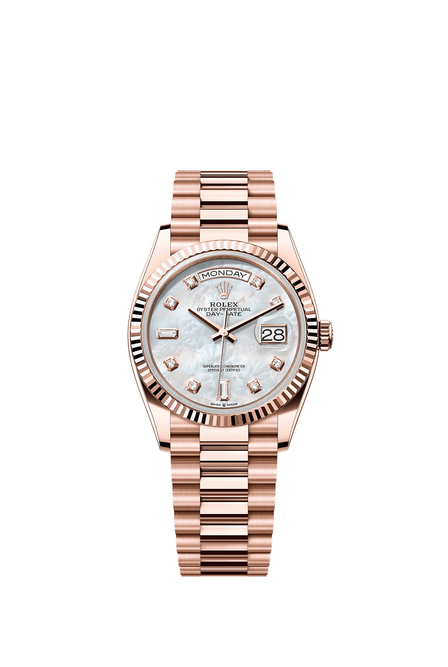 Day-Date 36 Oyster Chronometer Watch 36mm 18ct Everose Gold White Mother-Of-Pearl Diamond Dial President Bracelet