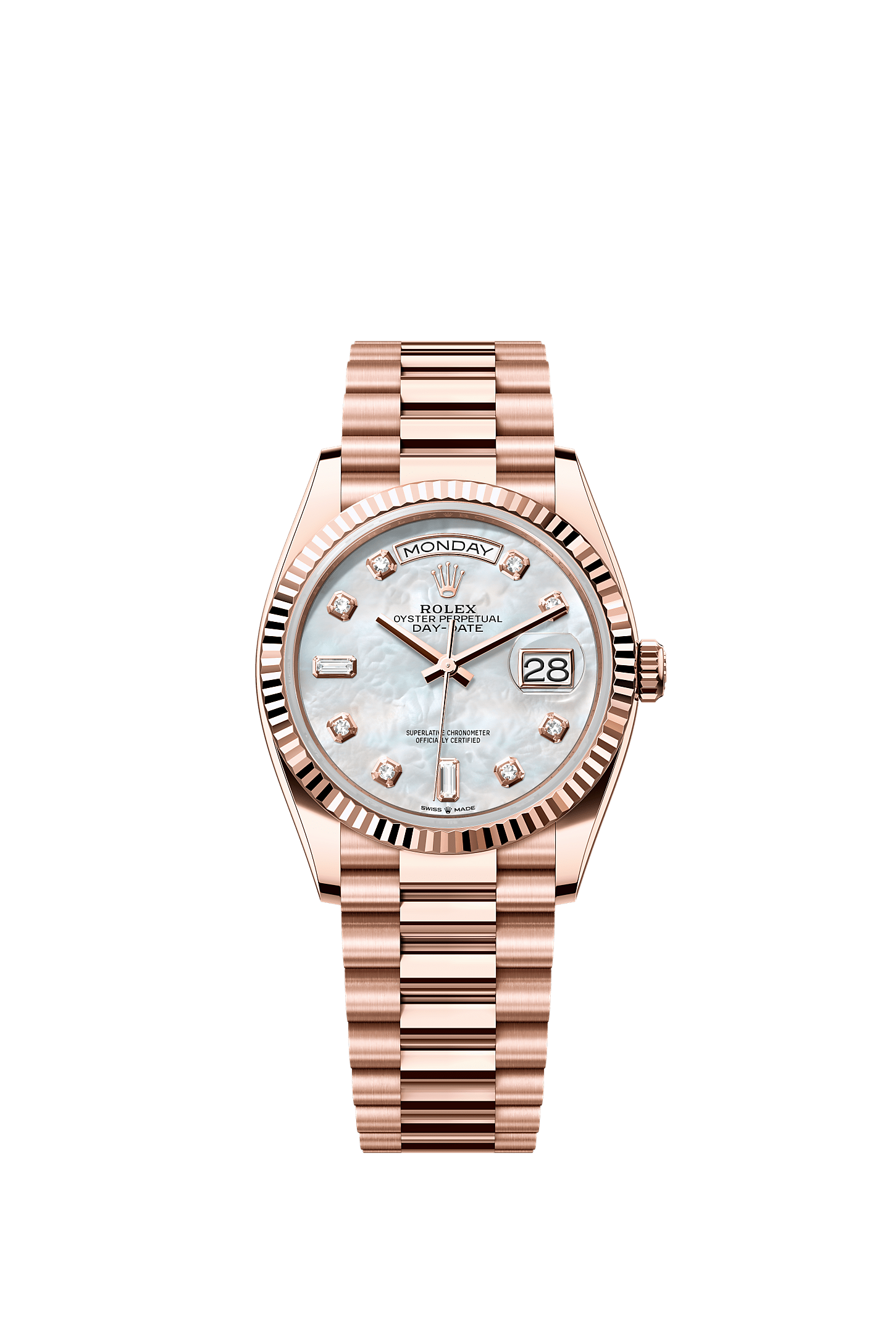 Day-Date 36 Oyster Chronometer Watch 36mm 18ct Everose Gold White Mother-Of-Pearl Diamond Dial President Bracelet