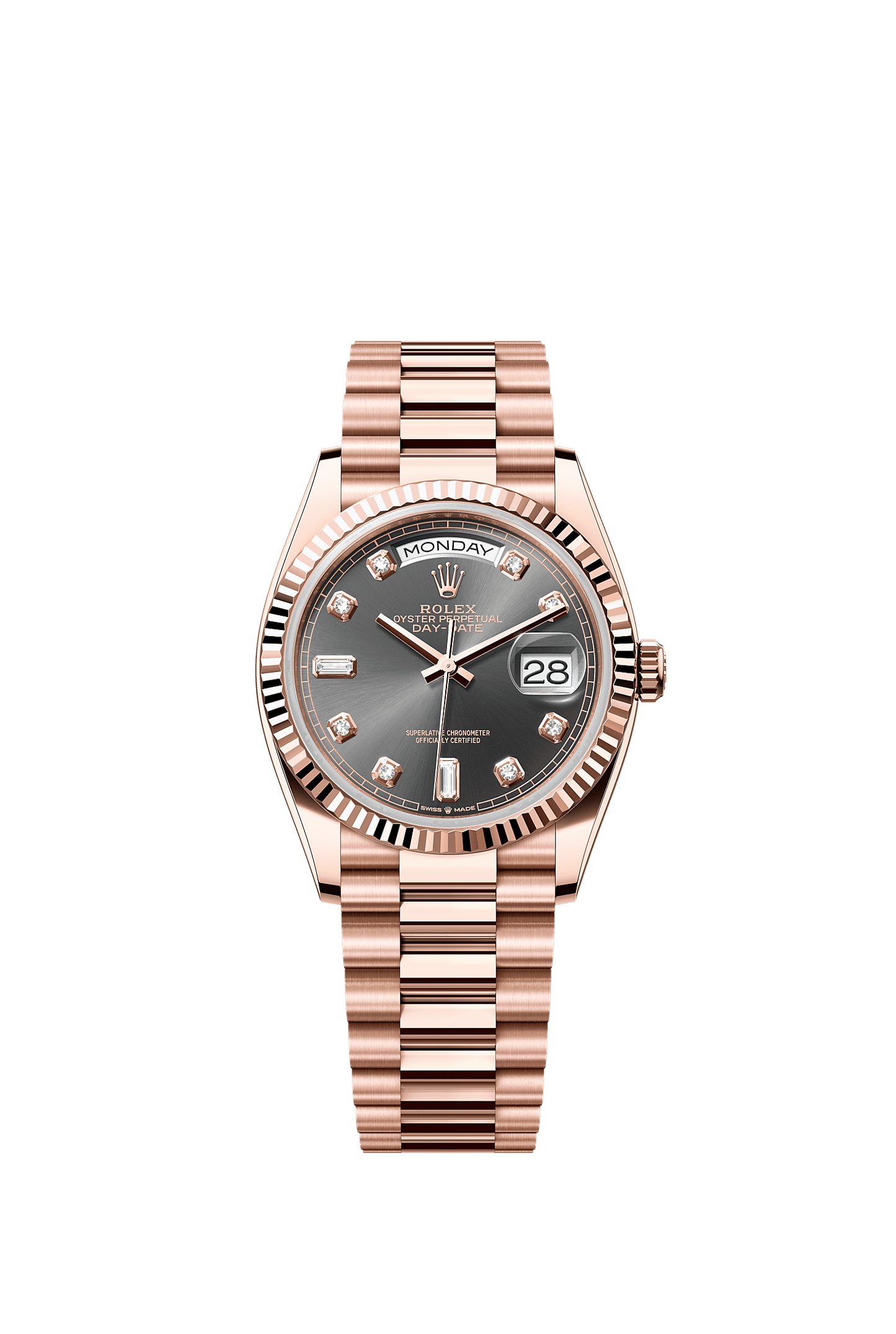 Day-Date 36 Oyster Perpetual Chronometer Watch 36mm 18ct Everose Gold Slate Diamond Dial President Bracelet
