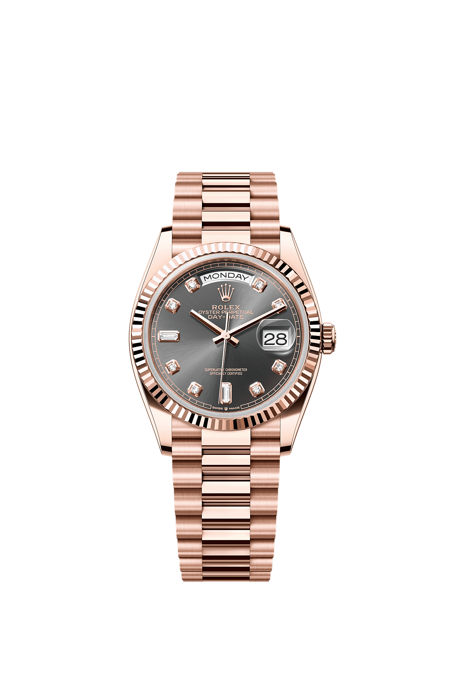 Day-Date 36 Oyster Perpetual Chronometer Watch 36mm 18ct Everose Gold Slate Diamond Dial President Bracelet
