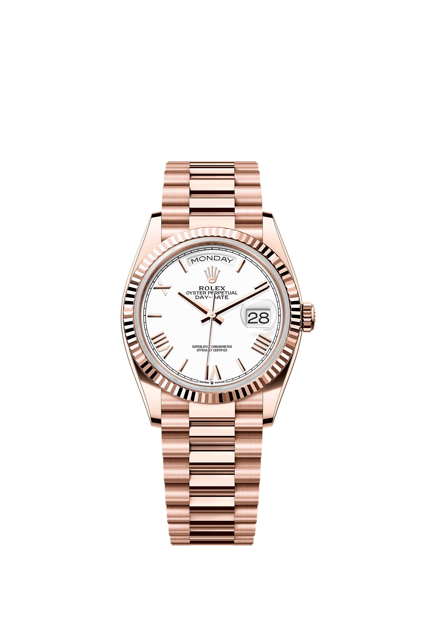 Day-Date 36 Oyster Perpetual Chronometer Watch 36mm 18ct Everose Gold White Lacquer Dial President Bracelet