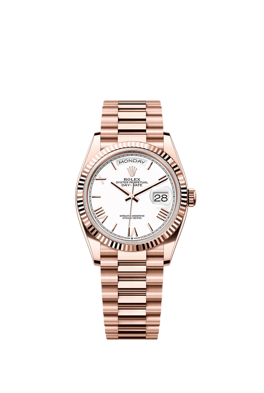 Day-Date 36 Oyster Perpetual Chronometer Watch 36mm 18ct Everose Gold White Lacquer Dial President Bracelet