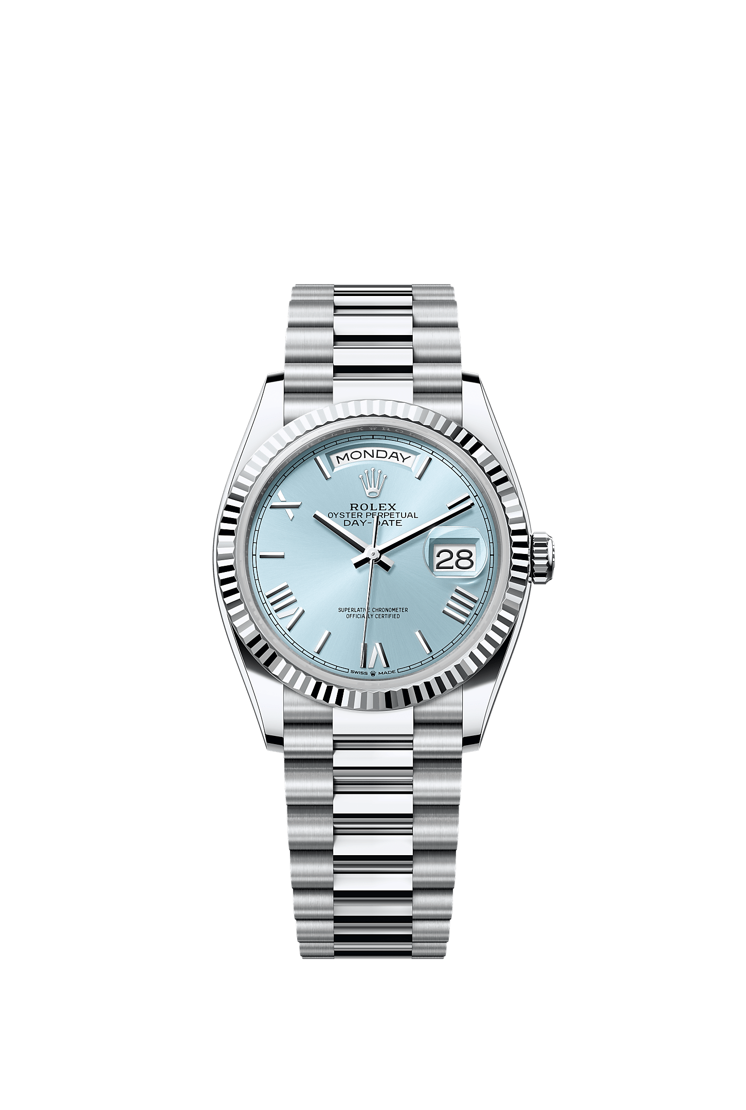 Day-Date 36 36mm Platinum Ice Blue Dial Fluted Bezel President Bracelet Self-Winding Watch