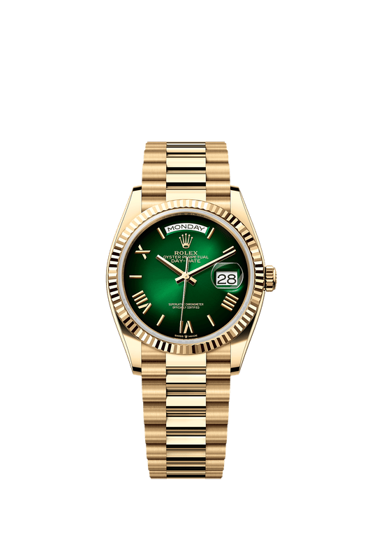 Day-Date 36 Oyster Perpetual Chronometer Watch 36mm 18ct Yellow Gold Green Ombré Dial President Bracelet