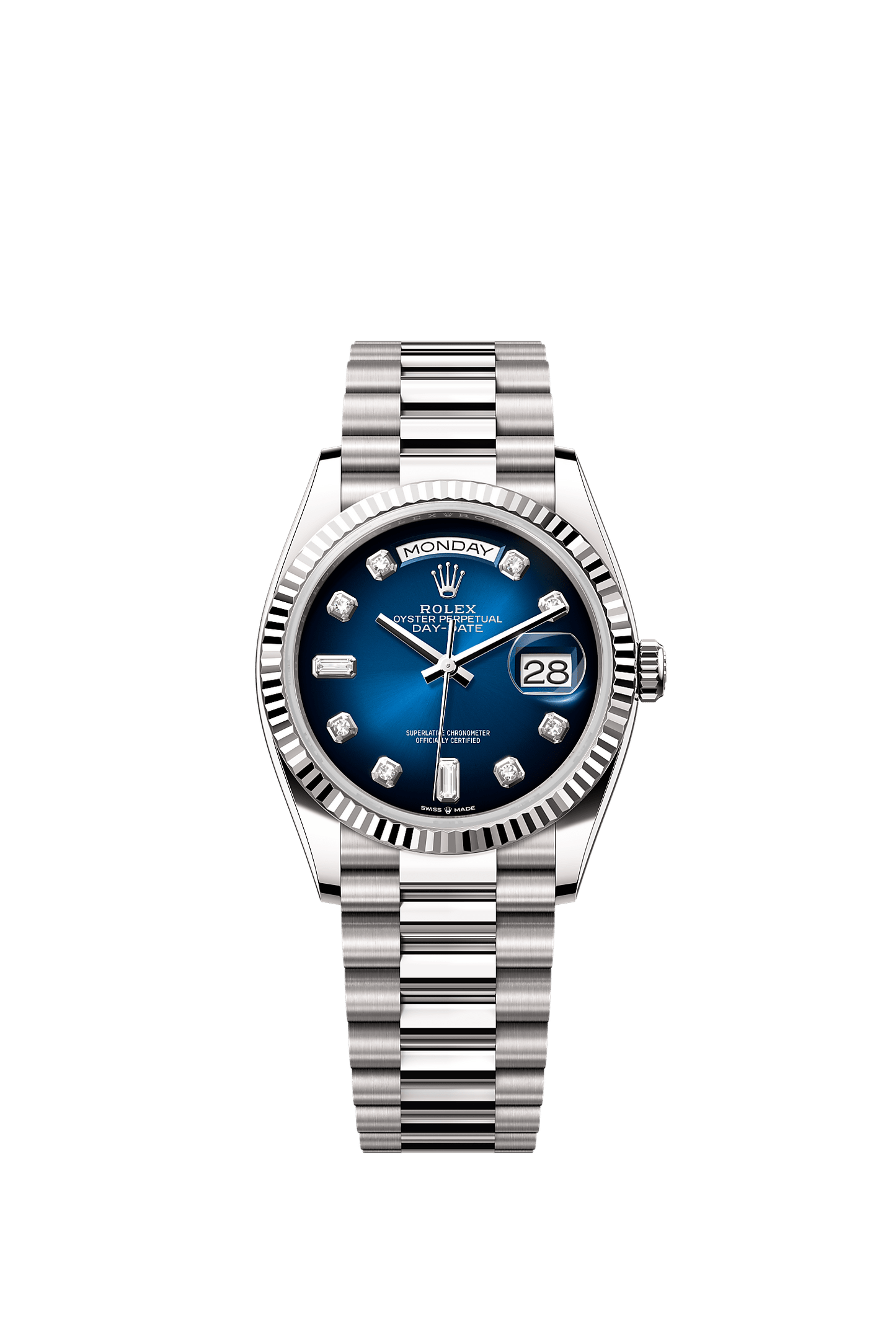 Day-Date 36 Oyster Perpetual Chronometer Watch 36mm 18ct White Gold Blue Ombré Diamond Dial President Bracelet