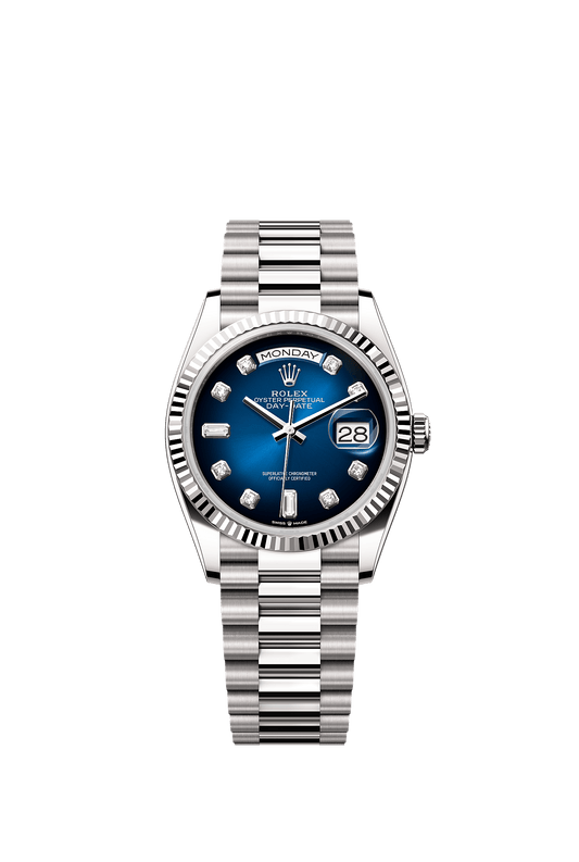 Day-Date 36 Oyster Perpetual Chronometer Watch 36mm 18ct White Gold Blue Ombré Diamond Dial President Bracelet