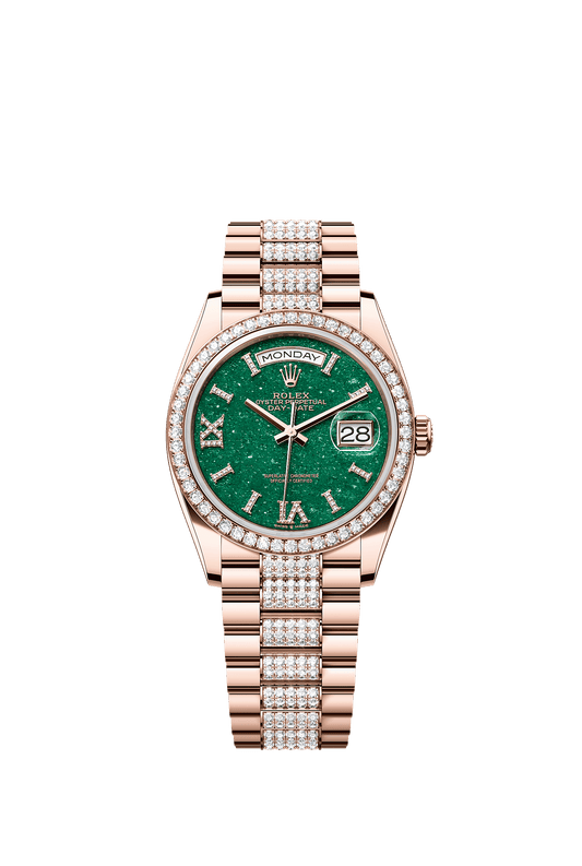 Day-Date 36 Oyster Perpetual Chronometer Watch 36mm 18ct Everose Gold Green Aventurine Diamond Dial President Bracelet