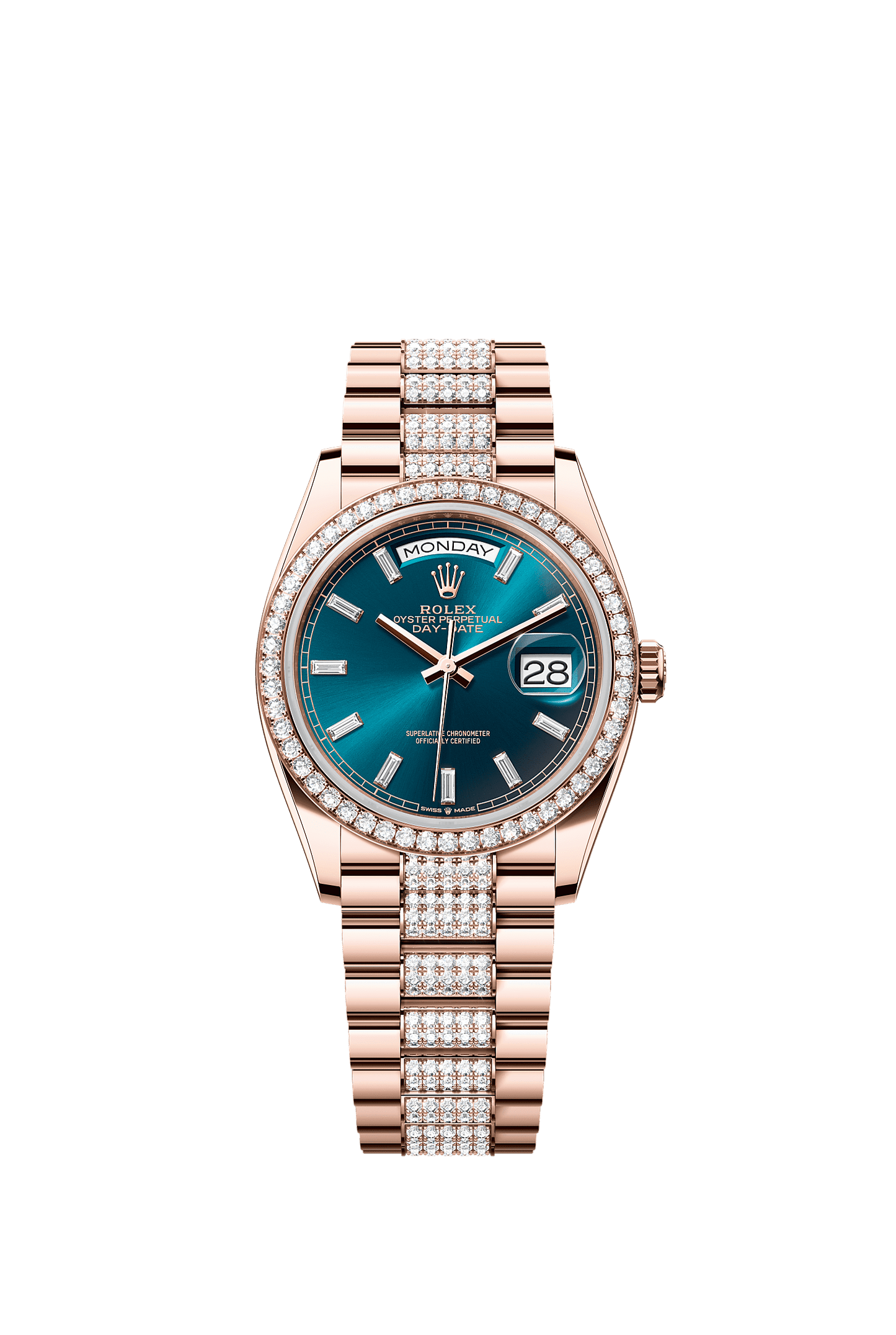 Day-Date 36 Oyster Perpetual Chronometer Watch 36mm 18ct Everose Gold Blue-Green Diamond Dial President Bracelet
