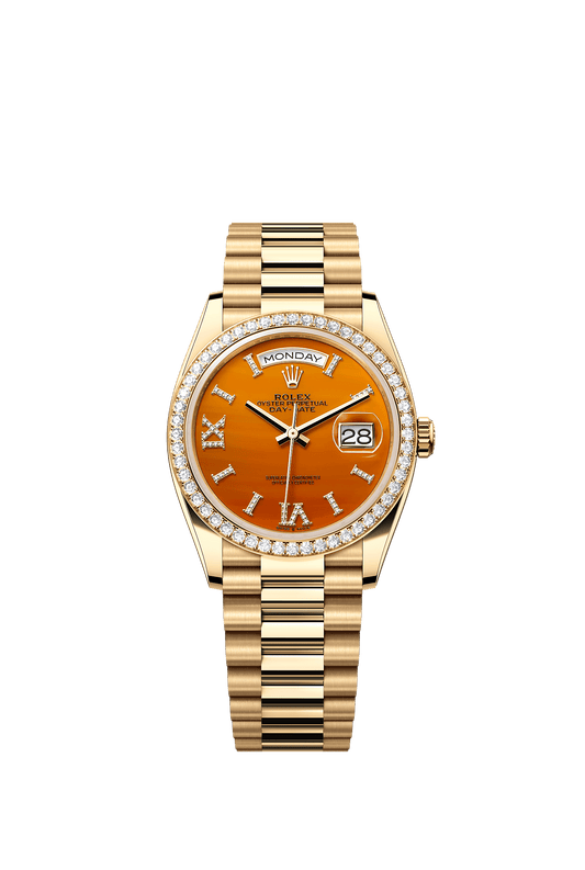 Day-Date 36 Oyster Perpetual Chronometer Watch 36mm 18ct Yellow Gold Carnelian Diamond Dial President Bracelet