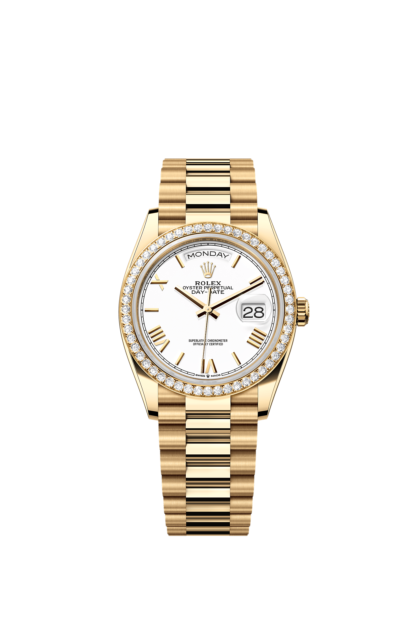 Day-Date 36 Oyster Perpetual Chronometer Watch 36mm 18ct Yellow Gold White Dial Diamond Bezel President Bracelet