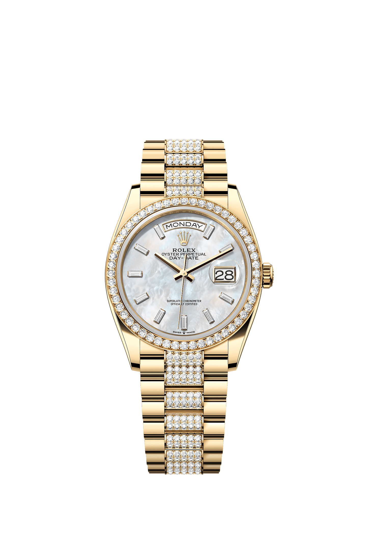 Day-Date 36 Oyster Perpetual Chronometer Watch 36mm 18ct Yellow Gold White Mother-of-Pearl Diamond Dial President Bracelet