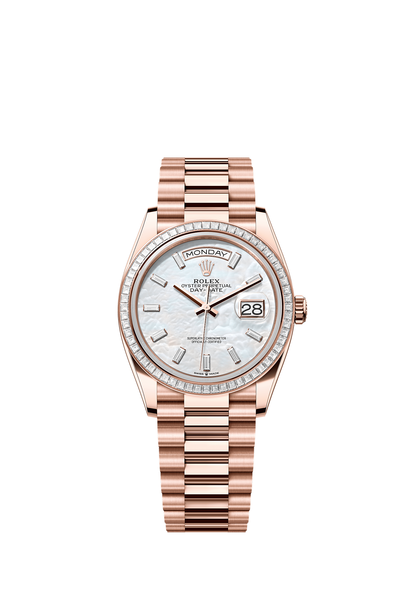 Day-Date 36 Oyster Perpetual Chronometer Watch 36mm 18ct Everose Gold White Mother-Of-Pearl Diamond Dial President Bracelet