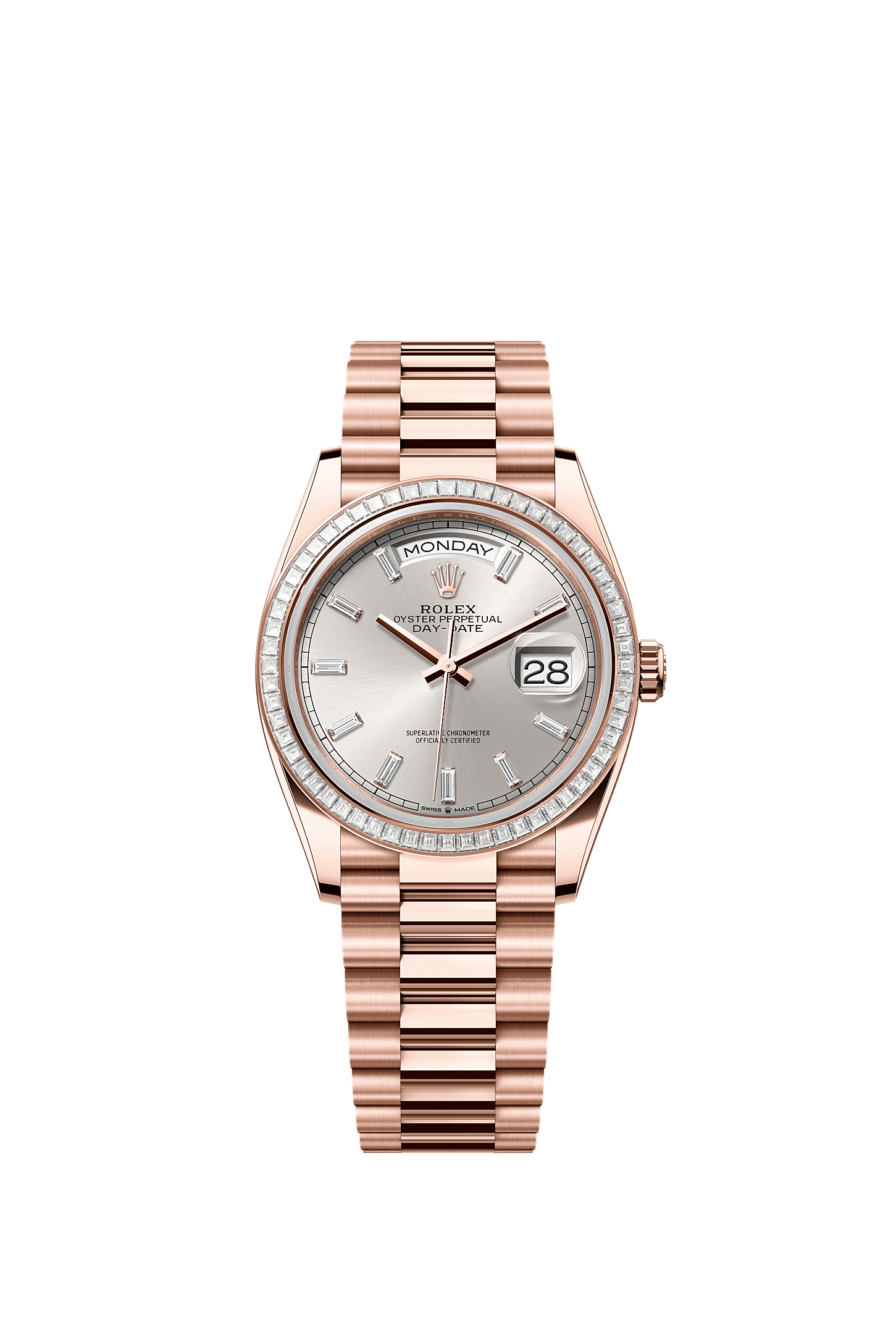 Day-Date 36 Oyster Perpetual Chronometer Watch 36mm 18ct Everose Gold Silver Diamond Dial President Bracelet