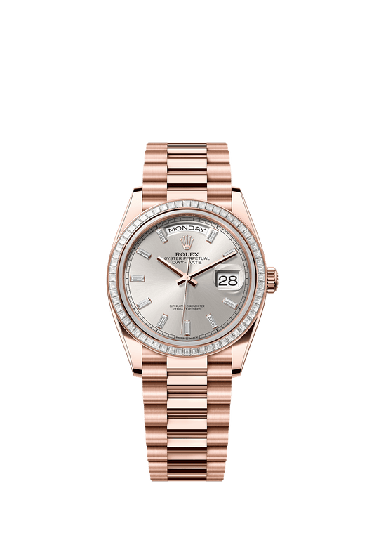 Day-Date 36 Oyster Perpetual Chronometer Watch 36mm 18ct Everose Gold Silver Diamond Dial President Bracelet
