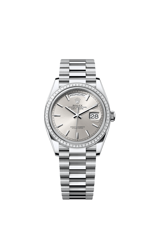 Day-Date 36 950 Platinum Silver Sunray Diamond Dial President Bracelet 36mm Self-Winding Watch