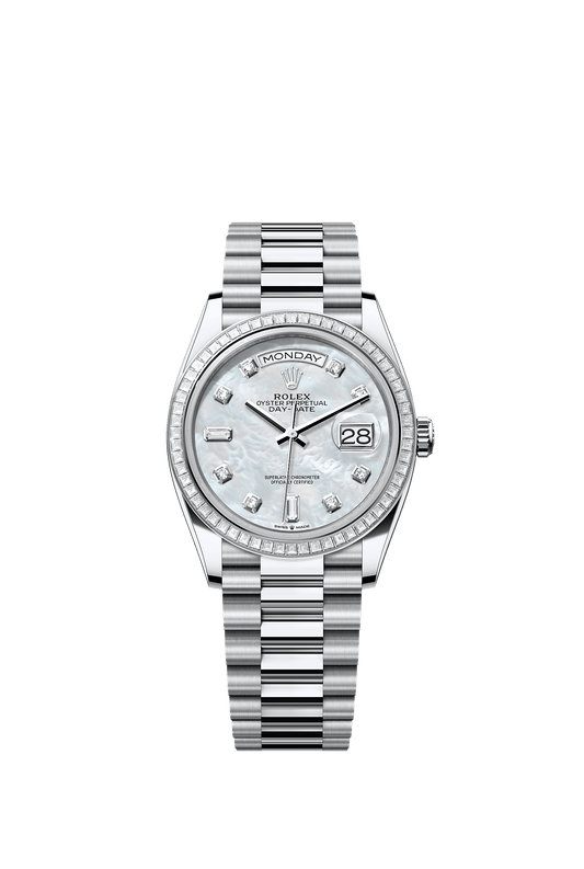 Day-Date 36 Platinum White Mother-Of-Pearl Diamond Dial President Bracelet 36mm Self-Winding Watch