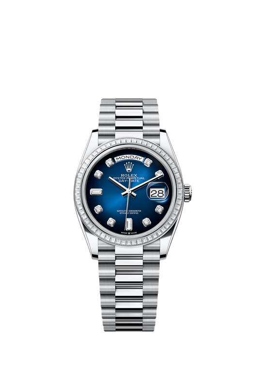 Day-Date 36 950 Platinum Blue Ombré Diamond Dial President Bracelet 36mm Self-Winding Watch