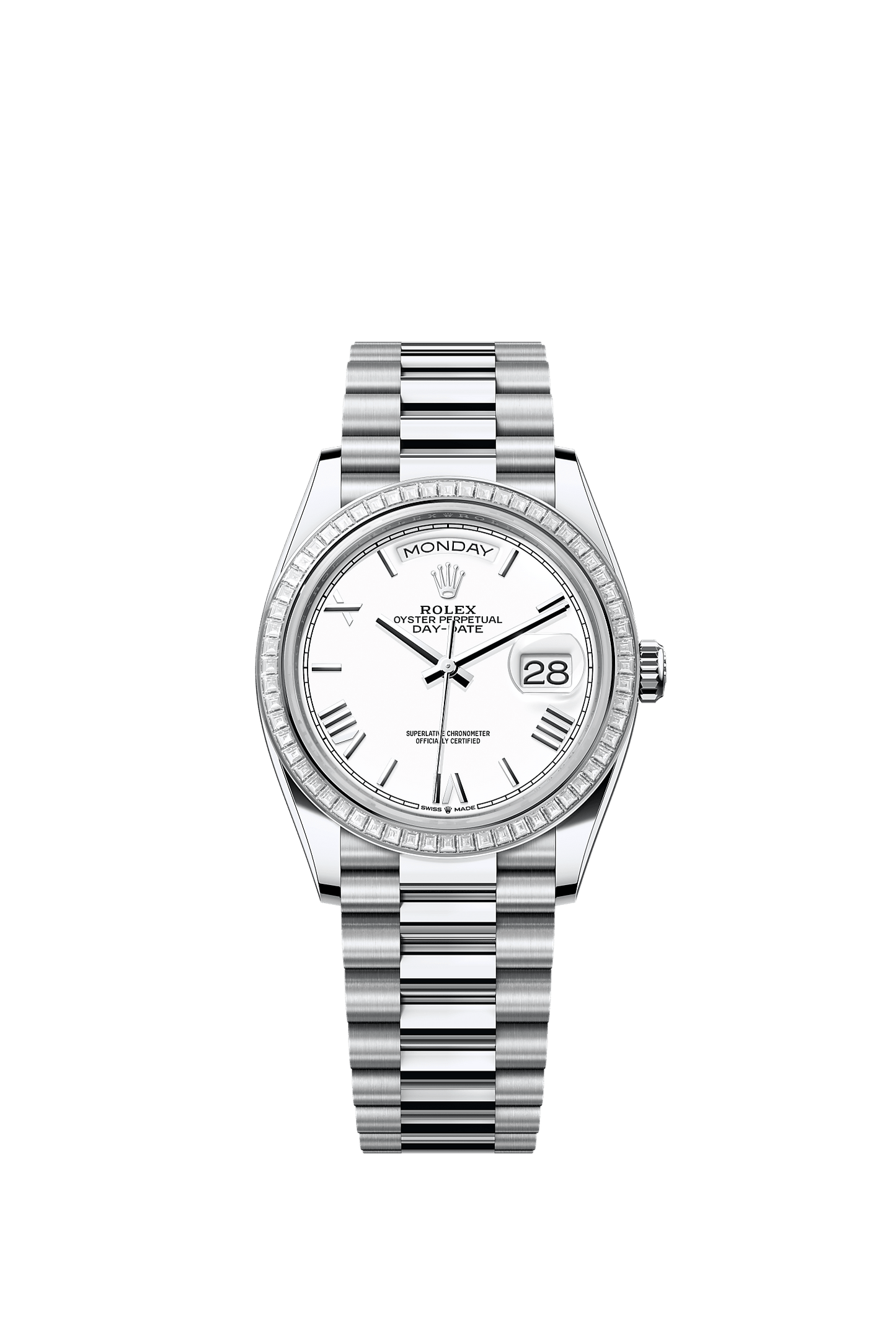 Day-Date 36 950 Platinum White Lacquered Dial Diamond Bezel President Bracelet 36mm Self-Winding Watch
