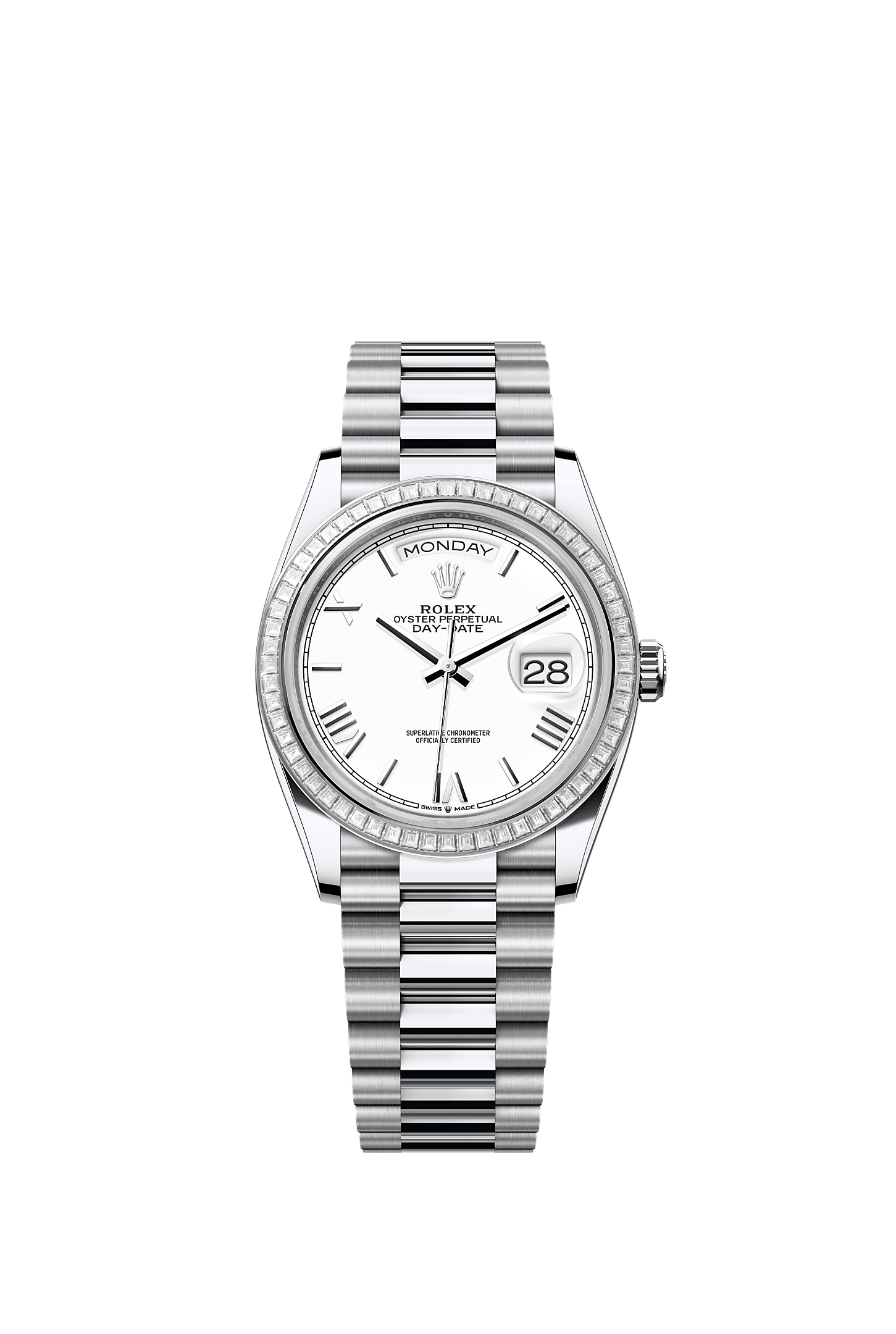 Day-Date 36 950 Platinum White Lacquered Dial Diamond Bezel President Bracelet 36mm Self-Winding Watch