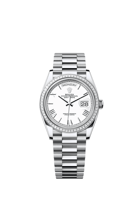 Day-Date 36 950 Platinum White Lacquered Dial Diamond Bezel President Bracelet 36mm Self-Winding Watch