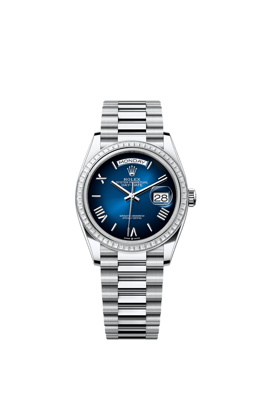 Day-Date 36 950 Platinum Blue Ombré Diamond Dial President Bracelet 36mm Self-Winding Watch
