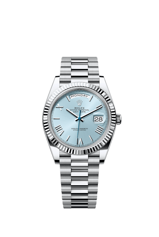 Day-Date 40 40mm 950 Platinum Ice Blue Dial Fluted Bezel President Bracelet Perpetual Mechanical Watch