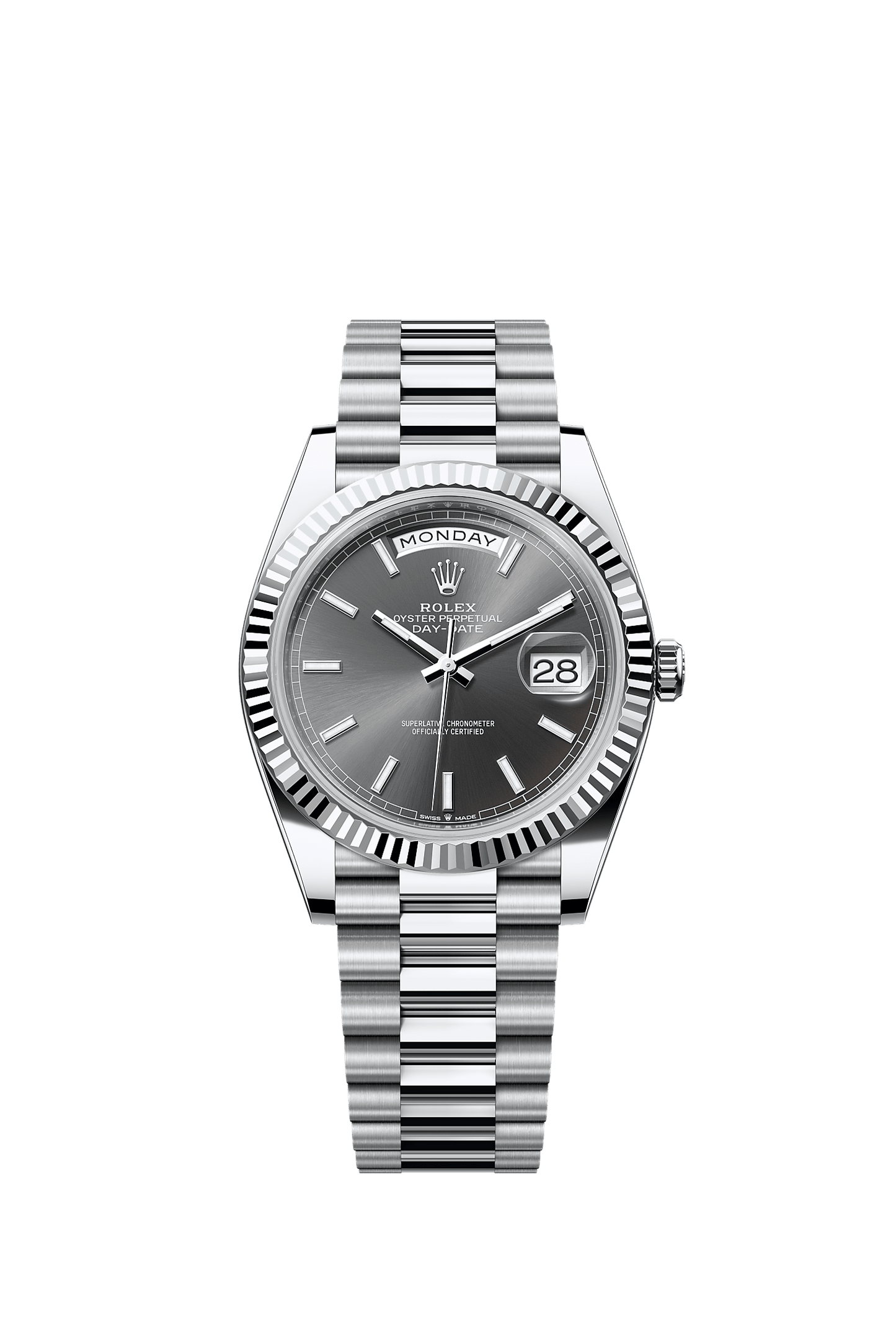 Day-Date 40 40mm 950 Platinum Slate Sunray Dial Fluted Bezel President Bracelet Self-Winding Watch