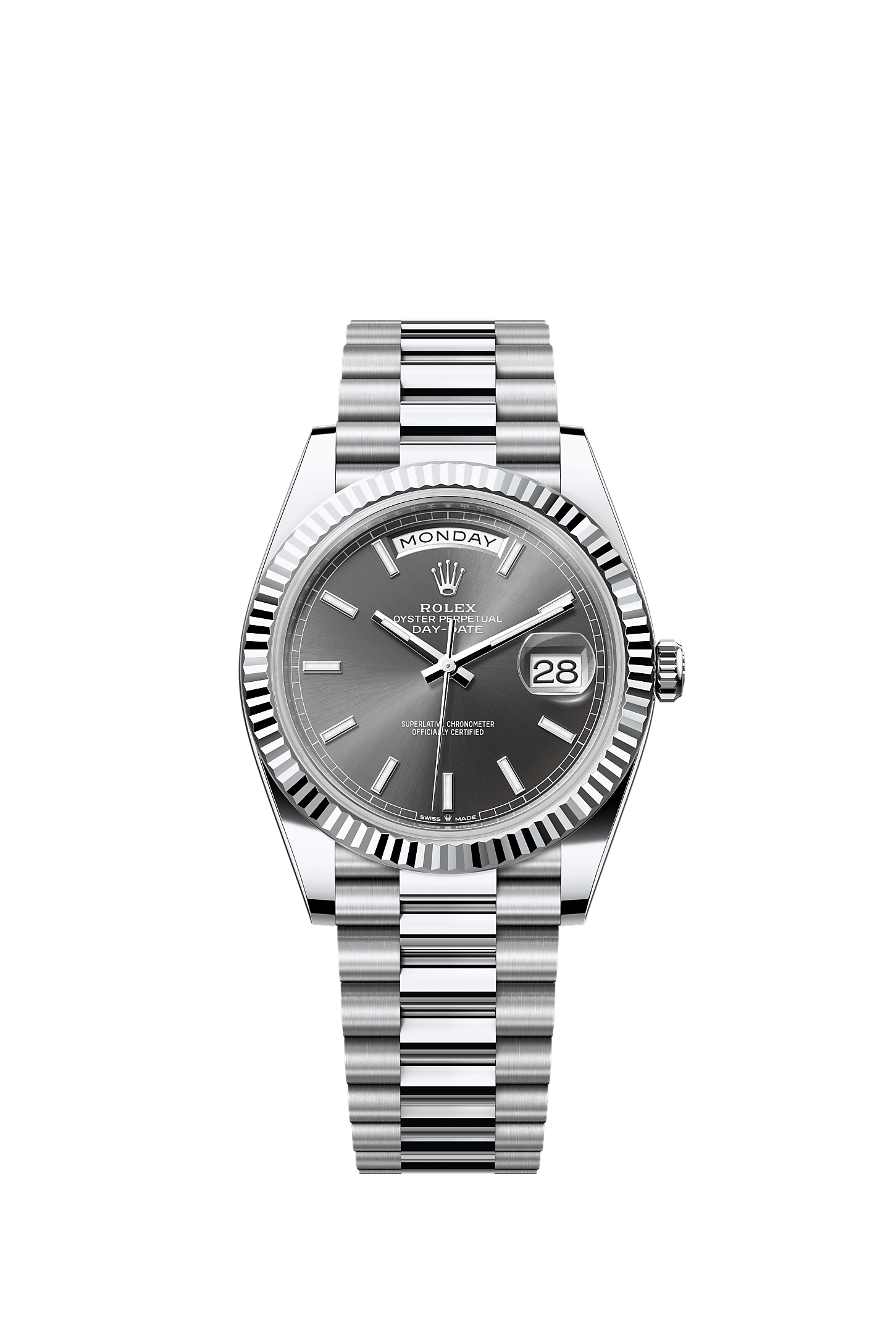 Day-Date 40 40mm 950 Platinum Slate Sunray Dial Fluted Bezel President Bracelet Self-Winding Watch
