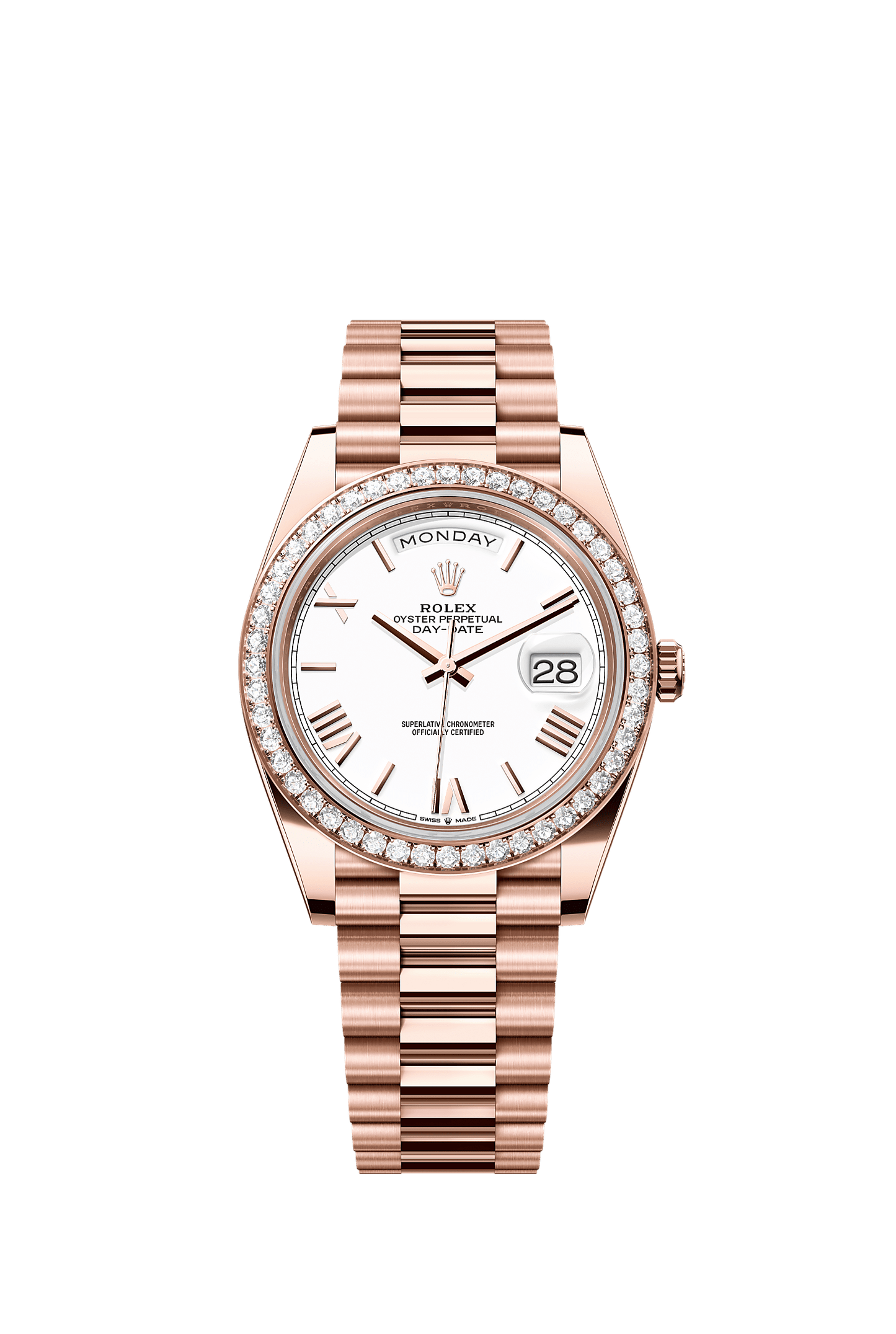 Day-Date 40 Oyster Perpetual Chronometer Watch 40mm 18ct Everose Gold White Diamond Dial President Bracelet