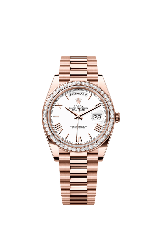 Day-Date 40 Oyster Perpetual Chronometer Watch 40mm 18ct Everose Gold White Diamond Dial President Bracelet