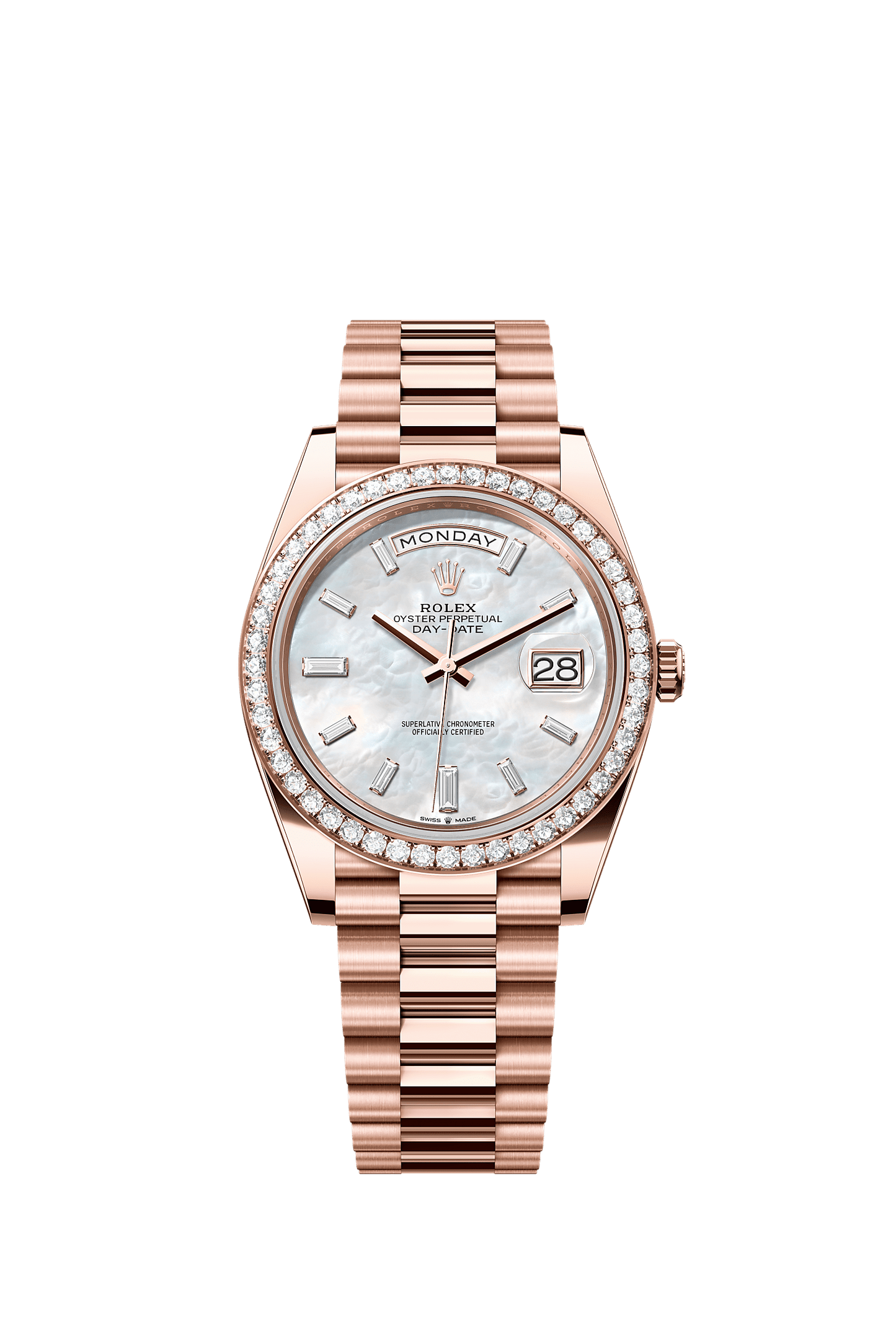 Day-Date 40 Oyster Perpetual Chronometer Watch 40mm 18ct Everose Gold White Mother-Of-Pearl Diamond Dial President Bracelet