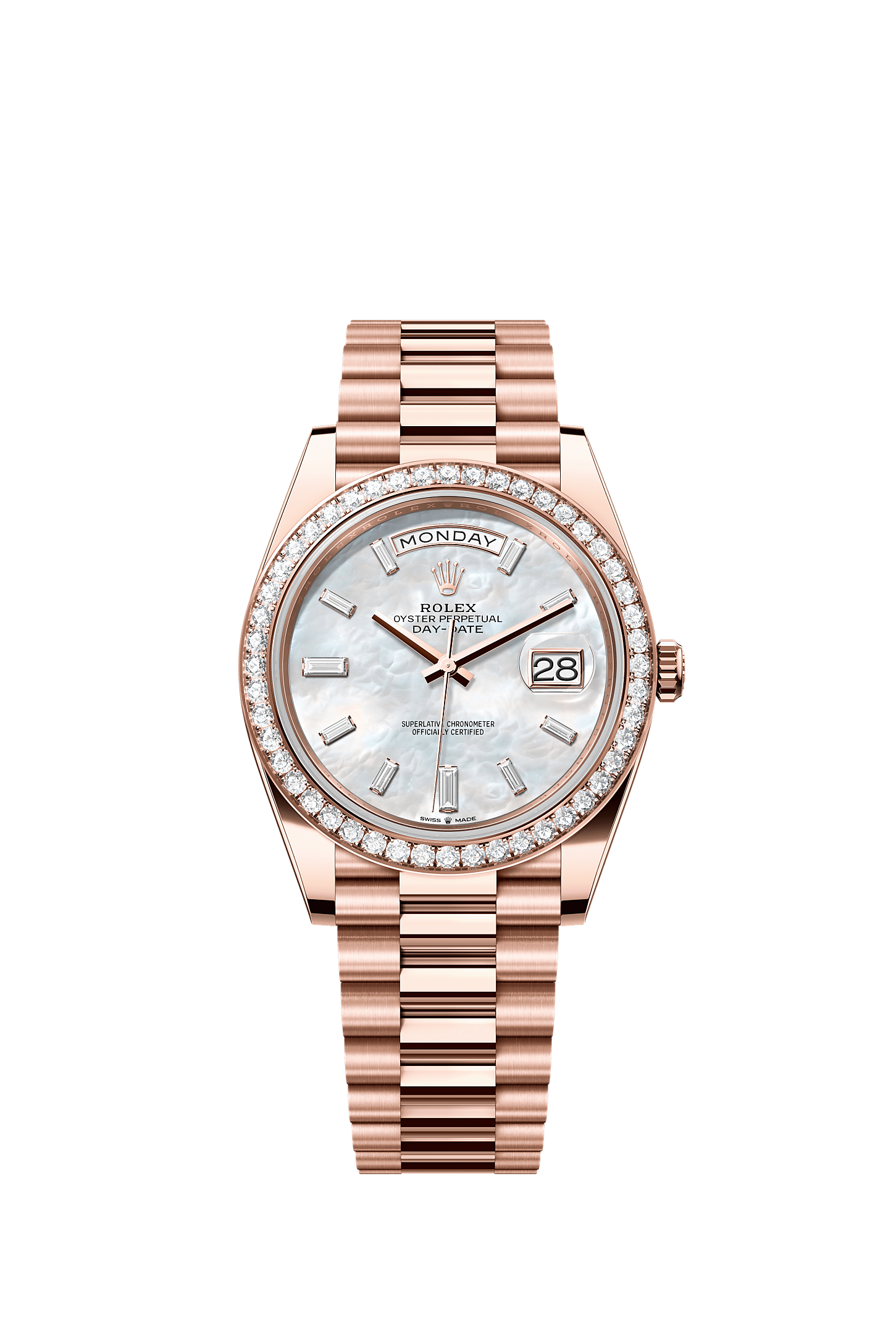 Day-Date 40 Oyster Perpetual Chronometer Watch 40mm 18ct Everose Gold White Mother-Of-Pearl Diamond Dial President Bracelet