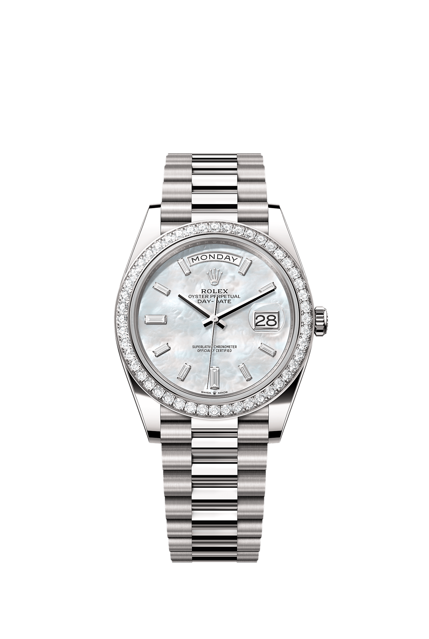 Day-Date 40 Oyster Perpetual Chronometer Watch 40mm 18ct White Gold White Mother-Of-Pearl Diamond Dial President Bracelet