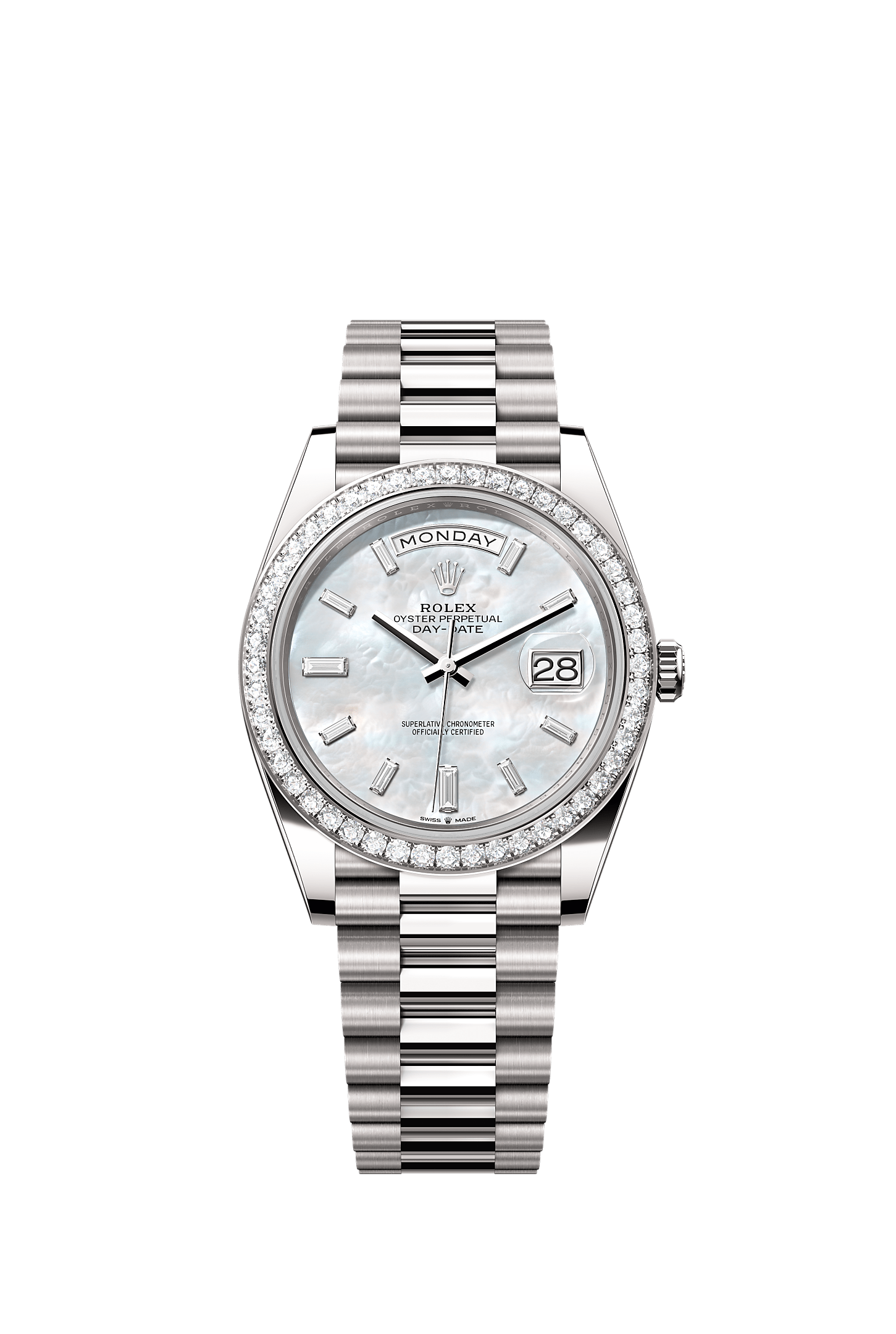 Day-Date 40 Oyster Perpetual Chronometer Watch 40mm 18ct White Gold White Mother-Of-Pearl Diamond Dial President Bracelet