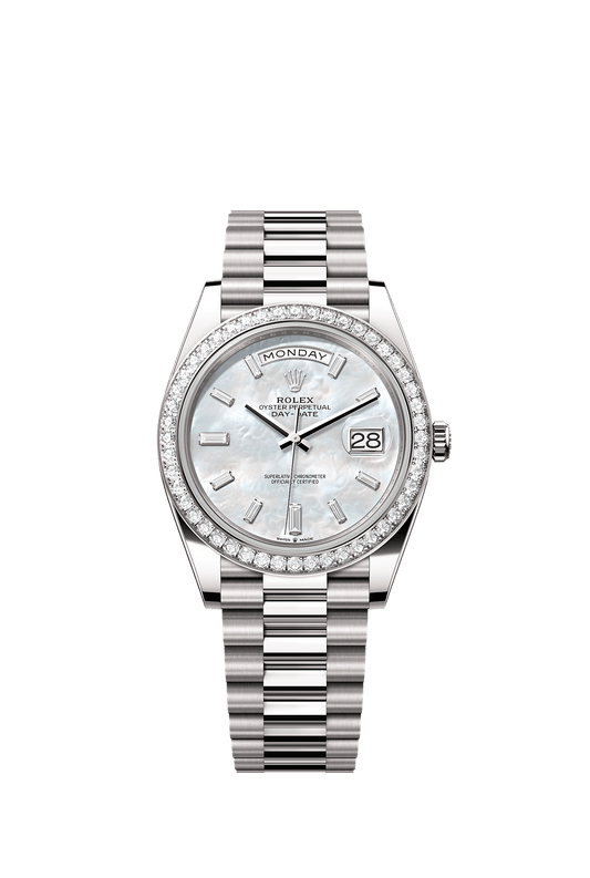 Day-Date 40 Oyster Perpetual Chronometer Watch 40mm 18ct White Gold White Mother-Of-Pearl Diamond Dial President Bracelet